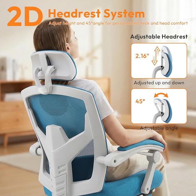 Ergonomic Desk Chair, High Back Office Chair with Wheels, Elegant Blue | Computer Chair with Footrest, Swivel Reclining Gaming Chair with Headrest, Comfy Armrest for Home, Office, Work, Study