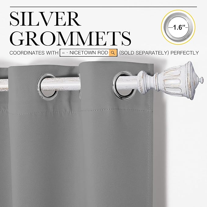 NICETOWN Silver Grey Blackout Curtain Panels for Bedroom, Thermal Insulated Grommet Top Blackout Draperies and Drapes (2 Panels, W34 x L63 inches)