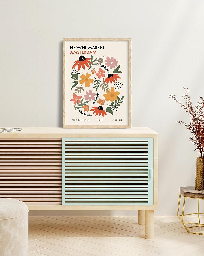 HesenDot Unframed Floral Wall Art Set of 3,12x16in Flower Market Canvas Prints, Minimalist Amsterdam Stockholm Bologna Posters for Living Room Bedroom Office Home, Unframed