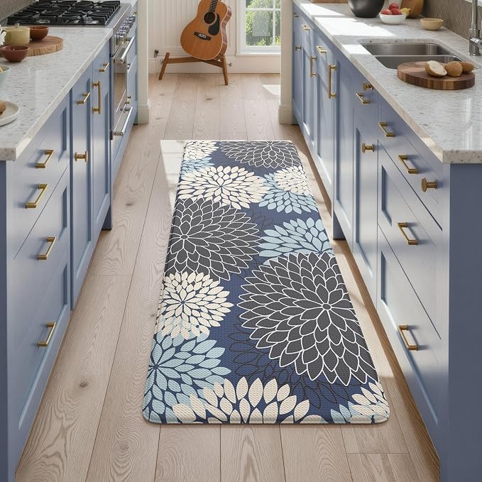 KIMODE Anti Fatigue Kitchen Mats for Floor Cushioned Kitchen Runner Rugs | 20"x59"Blue, Floral,Farmhouse,Waterproof Kitchen Mat ,Comfort Standing,Wipe Clean,Kitchen Runner Rug Laundry Sink Floor