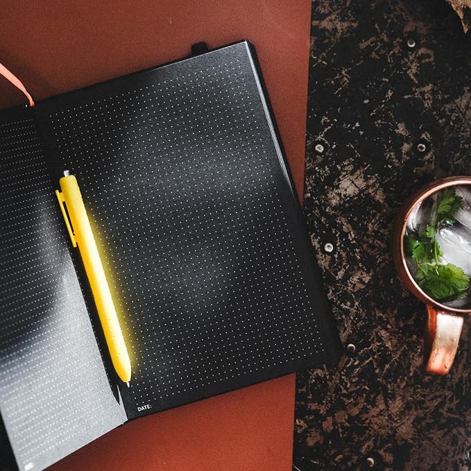 Notsu Pitch Black Paper Notebook A5 Dotted Journal | Minimalist Bullet Dot Grids with 160 Black Pages of Premium Thick 150gsm Paper, Vegan Leather Hardcovers