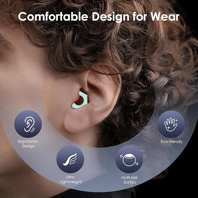 Ear Plugs for Sleeping Noise Cancelling,30-35dB NRR Silicone Earplugs with 5 Ear Tips in S/M/L,Ear Plugs for Noise Reduction for Sleep,Hearing Protection,Noise Sensitivity