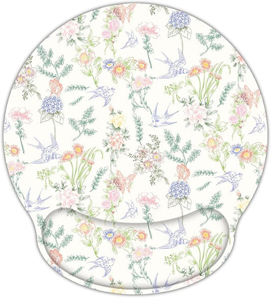 Ergonomic Mouse Pad with Wrist Support,Non-Slip Rubber Base for Computer Laptop & Mac,Lightweight Rest for Home,Office & Travel (Flowers Swallows)