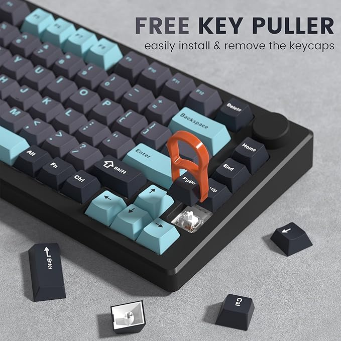 dagaladoo Keyboard keycaps Set, Double Shot PBT keycaps,Cherry Profile Custom Key caps 60 65 75 100 Percent for Cherry-mx Full Size Retro Mechanical Keyboard,Grey/Blue