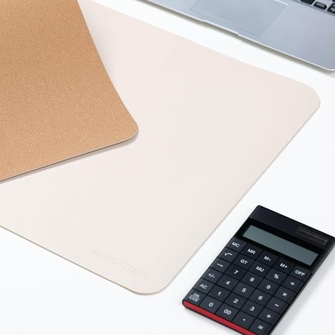 RENMTURE Dual-Sided Large Desk Pad, Faux Leather Natural Cork Mouse pad, Desk Accessories Protector, for Office and Home Work (Off-White, 36"x17")