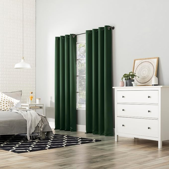 Sun Zero Nordic 2-Pack Theater Grade Noise Reducing Extreme 100% Blackout Grommet Curtain Panel Pair, 52" x 63", Evergreen