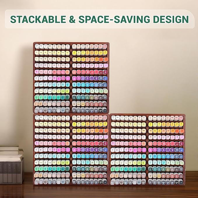 walowalo Acacia Wood Marker Organizer with 22 Compartments Holds 176 Markers, Alcohol Marker Storage Desk Organizer Pen Holder for Office Home Classroom Artists Kids Birthday Gift