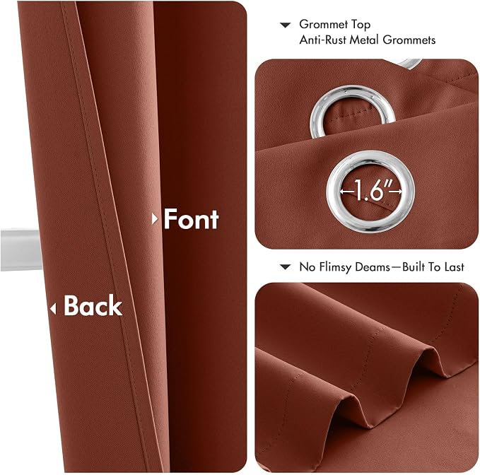 MIULEE Blackout Curtains for Bedroom Living Room 2 Panels, Thermal Insulated Room Darkening Drapes Grommet Noise Reducing Light Blocking Window Treatments 63 Inches Long 40x63 Inch Terracotta