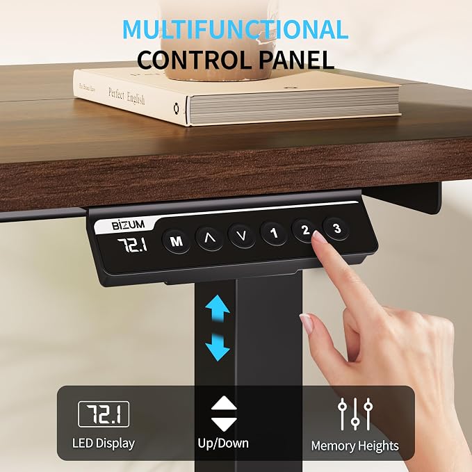BIZUM Electric Standing Desk, 55x24 inches Height Adjustable Desk, Sit to Stand Desks Memory Gaming Computer Workstation for Home Office, Dark Walnut