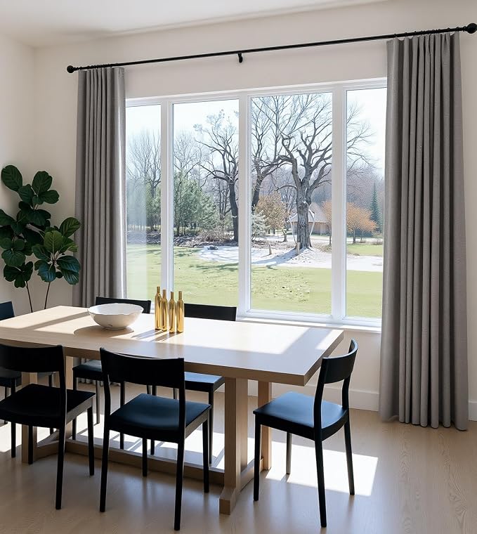 INOVADAY 100% Blackout Curtains for Bedroom, Stoic Gray Black Out Curtains 108 Inch Long, Clip Rings Linen Blackout Drapes, Thermal Insulated Room Darkening for Living Room, 2 Panels - W50xL108