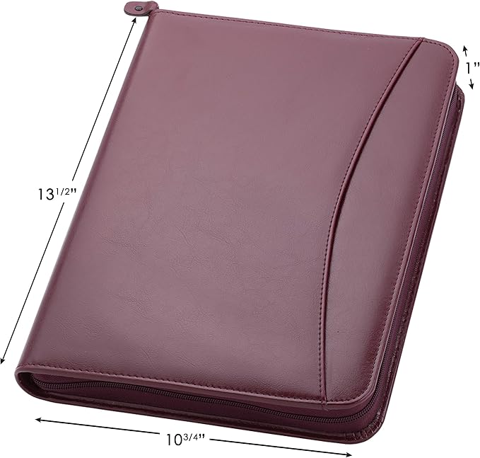 Travigo 3-Ring Portfolio Binder with Zipper | 1.25" Faux Leather Padfolio Binder for Women & Men | Professional Business Portfolio Folder with Writing Pad, Gusseted File Pocket, ID Window (Burgundy)