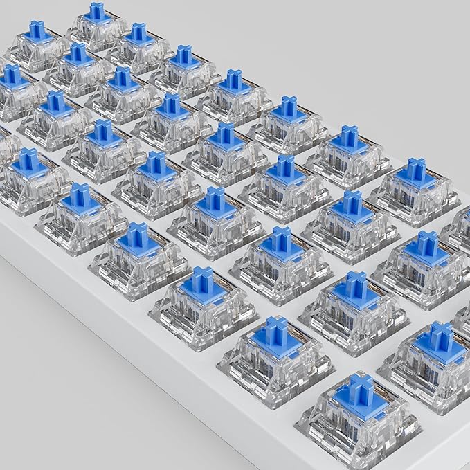 Zhouwang 35Pcs Crystal Blue Switch,1Pcs Kailh Box Experience Switch,Crisp Clicky,Suitable clicker for 3D Prints and Mechanical Gaming Keyboards.