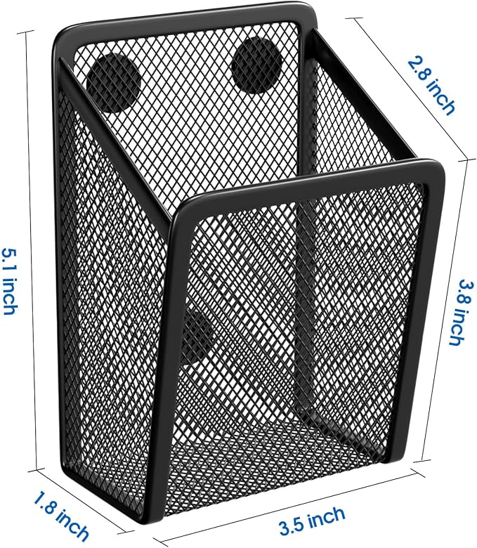 MaxGear Magnetic Pen Holder, 2 Pack Mesh Pencil Holder for Desk Storage Basket Organizer Marker Holder - Extra Strong Magnets Perfect for Locker Accessories, Refrigerator, Whiteboard, School Office