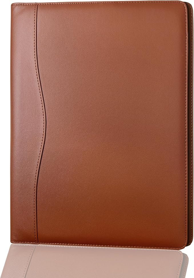 Portfolio Folder Padfolio with A4 Clipboard, PU Leather Portfolio Clipboard Business Binder Writing Clip Board Organizer for Legal Documents Business Card Men Women Brwon