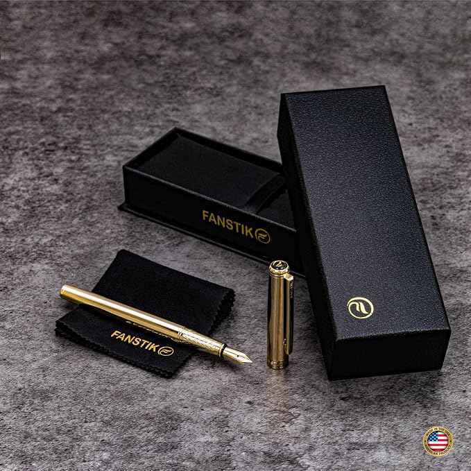 FANSTIK Customized Gold Luxury fountain pen, fancy gift set for women, Real 24K Gold Plating, Professional executive pen gift set for men (Lux Custom-fountain Gld)