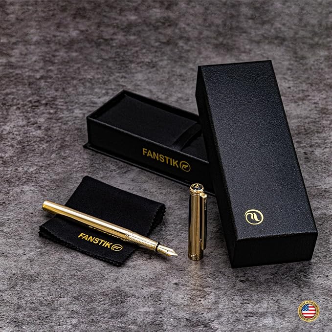 Customized Gold Luxury fountain pen, fancy gift set for women, Real 24K Gold Plating, Professional executive pen gift set for men (Lux Custom-fountain Gld)