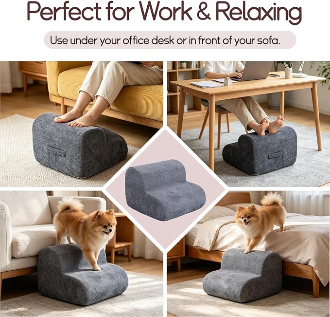 Foot Rest for Under Desk at Work,Ergonomic 2-Height Sponge Foot Stool for Office, Home,Sofa & Gaming Chair, Desk Accessories Footrest Cushion to Support Legs,Relax Ankles & Relieve Pain(A-Dark Gray)