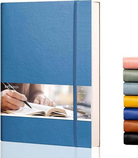 EMSHOI Dotted Journal Notebook, B5 Large Softcover Leather Journal, 192 Numbered Pages 100gsm Thick Dot Grid Notebook for Journaling Drawing Women Men Work School, 7.48"x10.15"-LightBlue