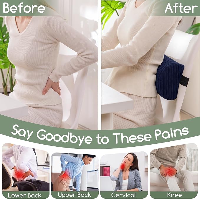 HIGOGOGO Lumbar Roll Lumbar Support Pillow for Office Chairs, Cars, and Gaming Chairs, Back Cushion with Washable Cover & Adjustable Strap to Relieve Back Pain and Improve Posture, 11"x6"x5", Navy