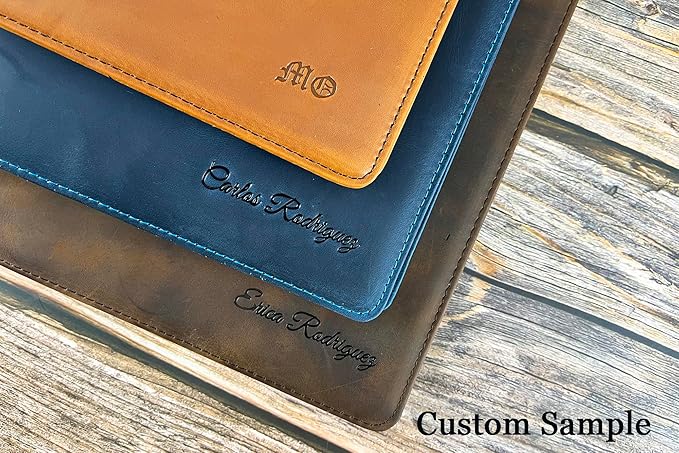 DUKE&COW Personalized Leather Portfolio for Men, Engraved Clipboard Portfolio Binder, Custom Leather Resume Padfolio for Women for His/Her (Clipboard, Blue)