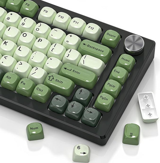 dagaladoo Matcha Green PBT Keycap Set,Glossy Custom Keycaps Ceramic Style, Dye Sublimation Keyboard Key caps,MOA Profile Keycaps for 100% 75% 65% 60% TKL US Layout Mechanical Keyboard