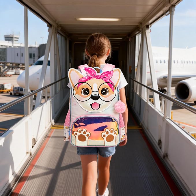 Meetbelify 3 in 1 Backpack for Girls Backpack for Elementary Student Cute Kids Travel Bookbag with Lunch Box Pencil Case for Girls Ages 6-8