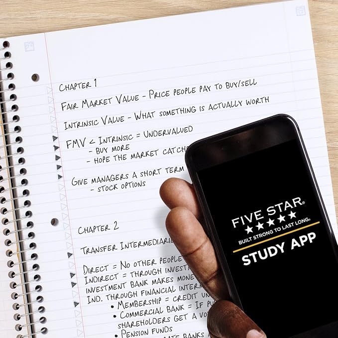 Five Star Spiral Notebook + Study App, 1 Subject, College Ruled Paper, 8-1/2" x 11", 100 Sheets, Fights Ink Bleed, Water Resistant Cover, Pacific Blue (72565) (Pack of 12)