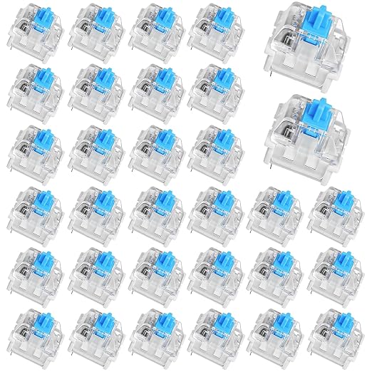 30Pcs Blue Switch Replacement, 3 PIN Mechanical Keyboard Switches, Clicky with Strong Tactile Feedback, Accurate Typing, Dustproof, Office and Gaming LED Keyboard Universal Replacement Parts