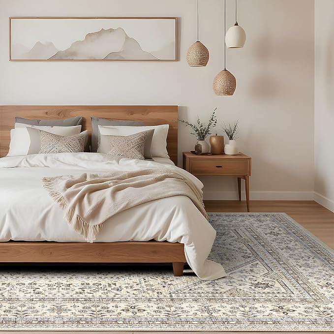 Puino 10x14 Washable Vintage Rug: Oriental Rugs for Living Room Non Slip Backing Stain Resistant Large Indoor Carpet for Bedroom Area Rug Dining Room Decor(Beige,10x14FT)