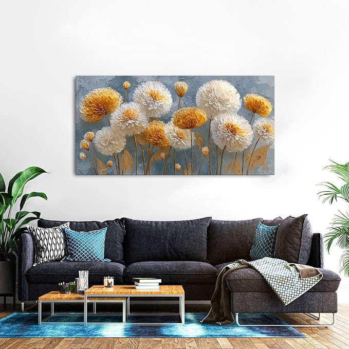 Abstract White Flower Wall Art Golden Floral Pictures Wall Decor Neutral Flowers Canvas Painting Boho Blossom Posters Print Nature Botanical Artwork Bedroom Living Room Home Decoration 30x60