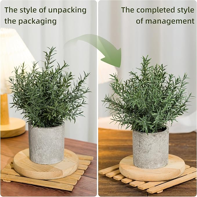 2 Pack Small Fake Plants Rosemary Potted Artificial Plants for Shelf Desk Home Bathroom Farmhouse Room Coffee Table Decor (Green)
