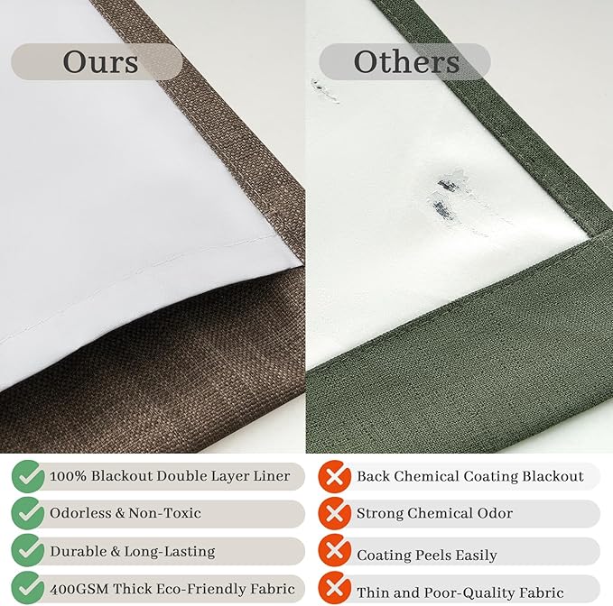 Blackout Dark Brown Bedroom Curtains 84 Inches Long 2 Panels Set, Memory Trained Pinch Pleated Dual Layer Linen Insulated Sound Dampening Modern Windows Curtain for Dining Room Darkening 7FT Length
