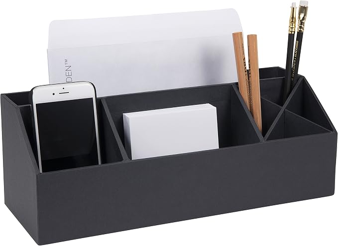 Bigso Elisa Desktop Organizer - Durable Office Desk Organizer with 7 Compartments for Office Supplies and Accessories - 13.1 in x 4.9 in x 4.9 in - Dark Gray