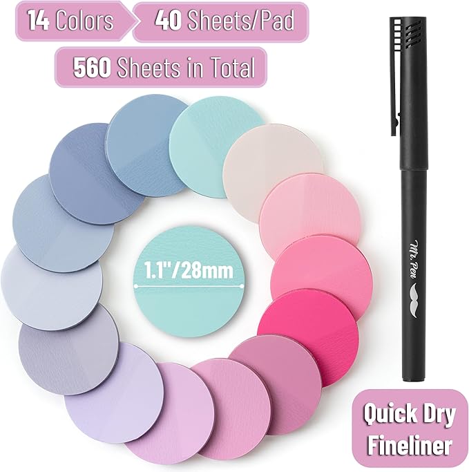 Mr. Pen- Transparent Sticky Note Set, 560Sheets, Colorful, Round Transparent Sticky Notes Set, Stocky Notes for Bible Journaling