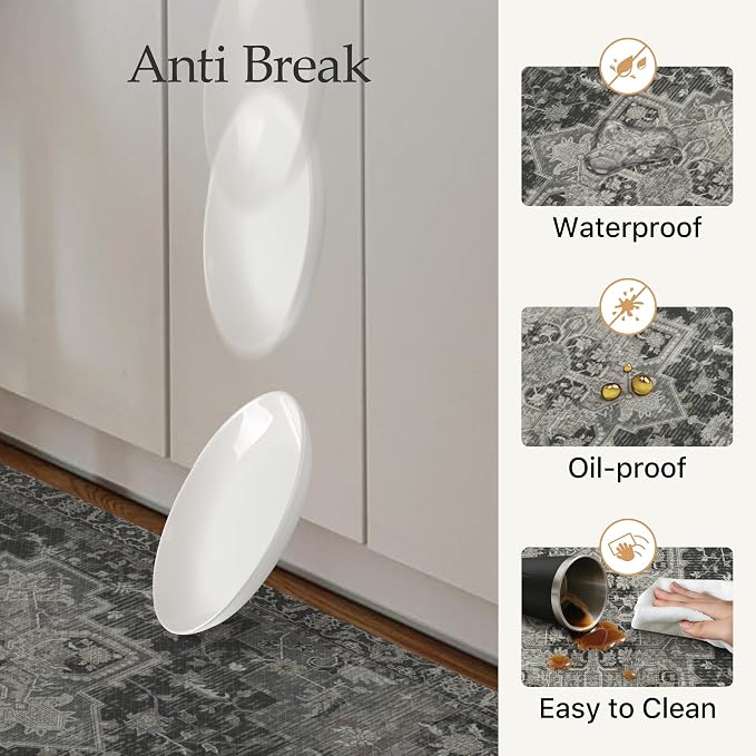 GENIMO Kitchen Mats for Floor 2PCs, Washable Anti Fatigue Mat for Cushioned, 17.3"x59"+17.3"x30", Waterproof Kitchen Rugs, Non Slip Comfort Standing Mat Rug for Home, Sink, Laundry, Dark Gray