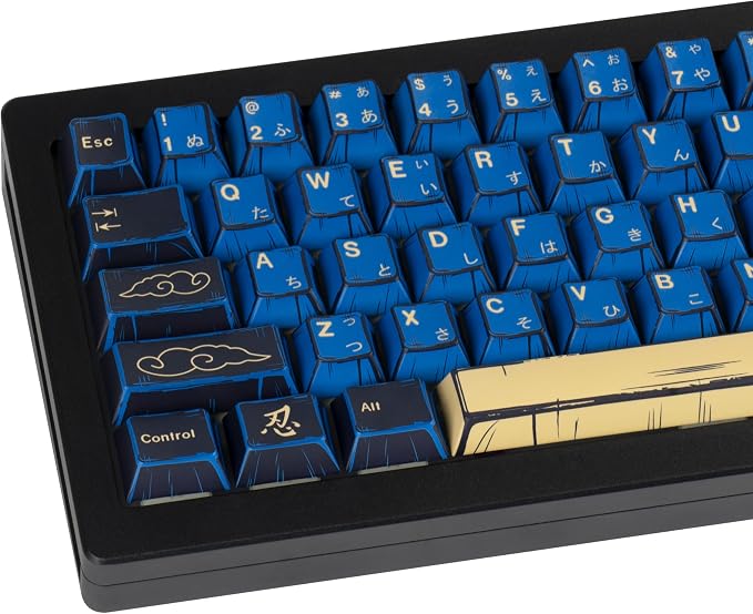 Blue Samurai Manga Japanese Themed Keycaps 130 Keys, Cherry Profile PBT Custom Key Caps Set, Dye Sublimation Keyboard Keycaps for Cherry Gateron MX Switches Mechanical Keyboard