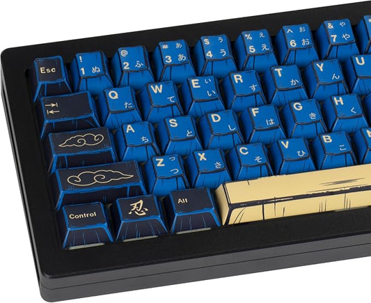 Blue Samurai Manga Japanese Themed Keycaps 130 Keys, Cherry Profile PBT Custom Key Caps Set, Dye Sublimation Keyboard Keycaps for Cherry Gateron MX Switches Mechanical Keyboard