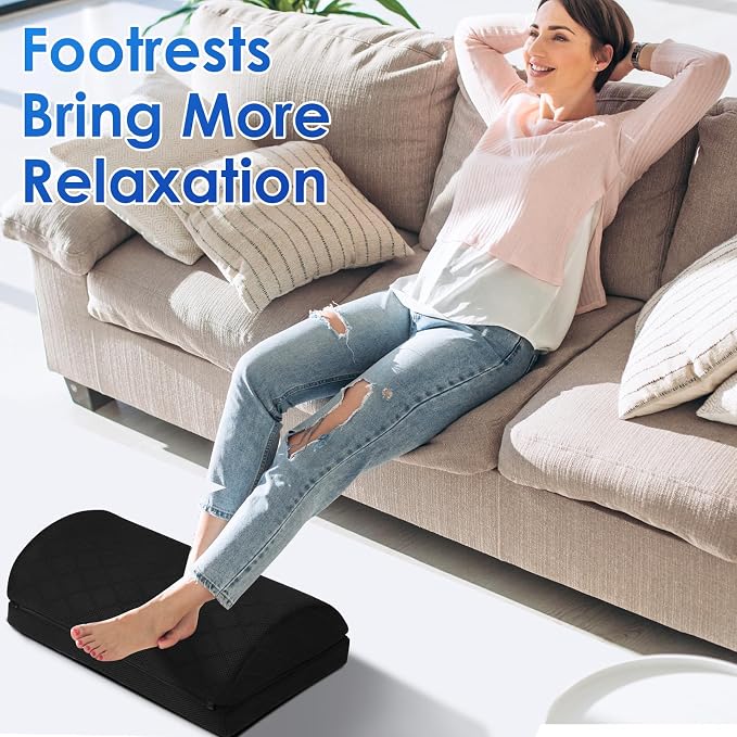 CushZone Foot Rest for Under Desk at Work Adjustable Foam for Office and Home, Office Desk Accessories，Comfortable Footrest with 2 Adjustable Heights，Back & Hip Pain Relief (Black-16.9 in)