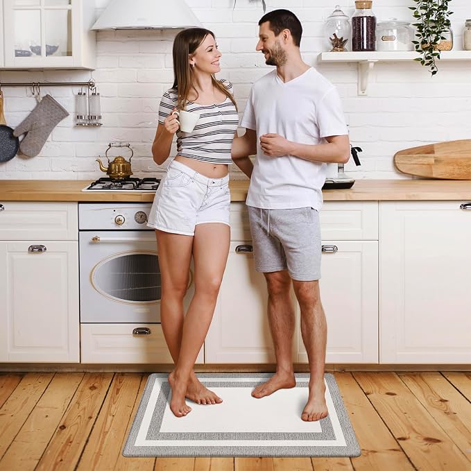 Small Kitchen Mat Cushioned Anti Fatigue Memory Foam Cushioned Rugs Non Slip Comfort Standing Kitchen Floor Mat for Kitchen, Office, Sink, Laundry, Waterproof & Ergonomic 17.3"x27.5" White