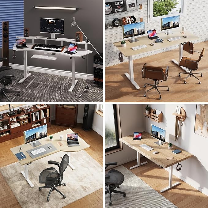 Electric Standing Desk Frame, Adjustable Height & Length, 63" x 28" Tabletop Compatible, 3 Preset Heights, 154 Lbs Weight Capacity, White