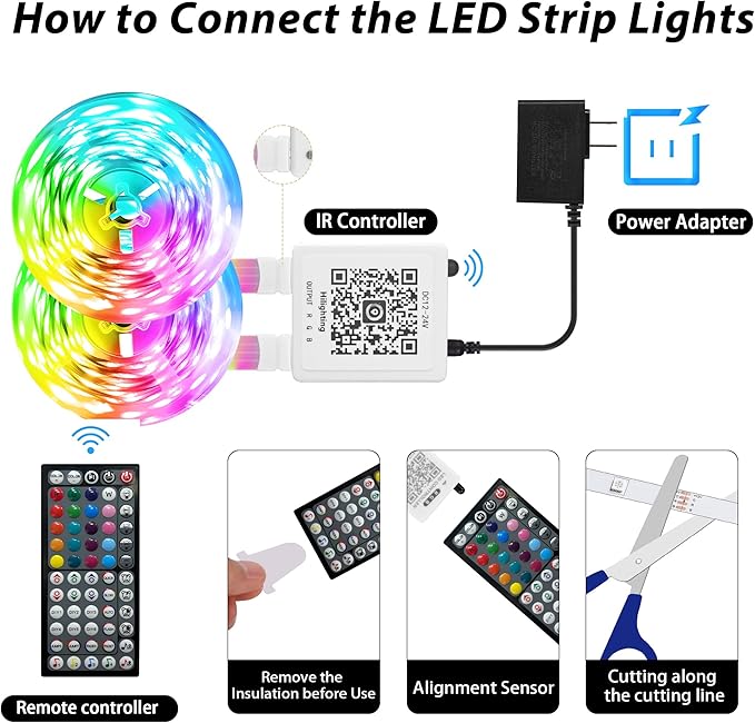 Led Lights for Bedroom 200 ft (2 Rolls of 100ft), Music Sync RGB Led Strip Lights with Remote App Control, Color Changing Led Lights for Room Home Kitchen Party Decor