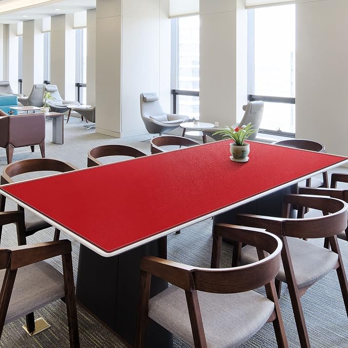 ZORESYN Extra Large Desk Mat, 78.7 x 35.4 Inch PU Leather Conference Table Protector, Waterproof Non-Slip Extended Desk Pad, Dual Zone Writing Mouse Pad for Office Home Dining Workstation Red