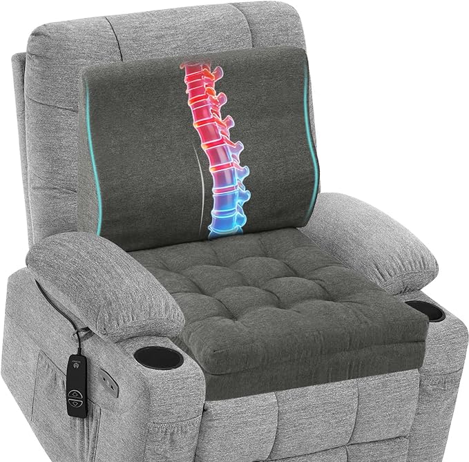 baibu Memory Foam Recliner Cushions with Lumbar Support Pillow Set for Elderly, 20x20x5 Inch Dual-Layer Non-Slip Recliner Seat Cushion & Back Support Pillow for Reduce Hip & Lumbar Pain, Dark Grey