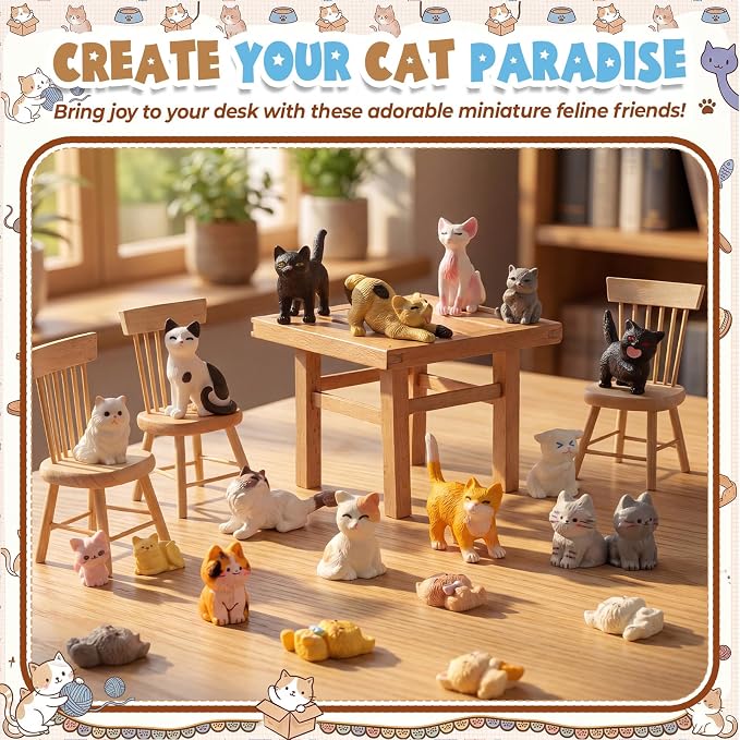 Giegxin 40 Pcs Mini Cat Statue Resin Charms Mixed Kitten Animal Figures Micro Landscape Accessories Cute Embellishments Bulk for DIY Craft Jewelry Making