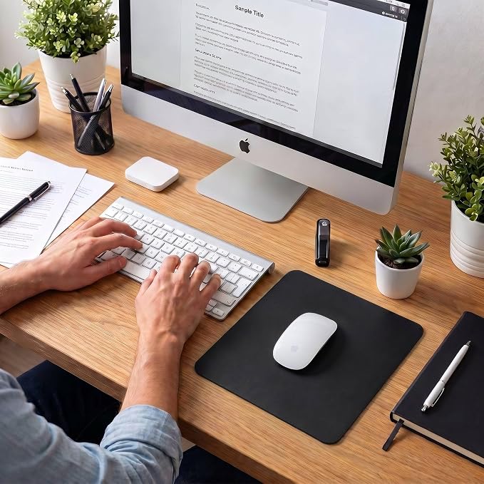 Leather Desk Pad Protector, Waterproof Mouse Pad, PU Desk Mat, Office Desk Cover, Desk Writing Mat for Office/Home/Work/Cubicle (Black) 9x8 in