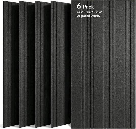 SODOCT 6 Pack Large Acoustic Panels, 47.2" X 23.6" X 0.4" Sound Proof Panels for Walls, Decorative Sound Absorbing Panels for Home Studio & Office, Black