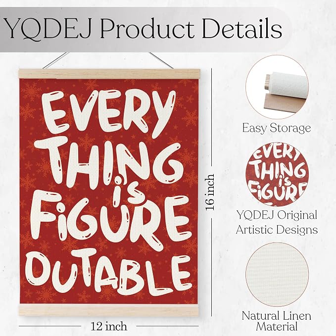 YQDEJ Everything is Figureoutable Red Christmas Inspirational Wall Art Poster Hanger Frame, Red Positive Affirmations Christmas Wall Decor, Motivational Wall Art for Home Office Classroom, 12x16 Inch