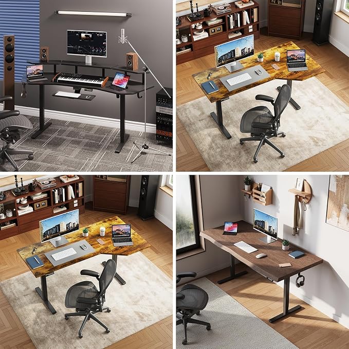 Adjustable Electric Standing Desk Frame, Height & Length Adjustable for 63" x 28" Tabletops, 3 Preset Heights, Heavy Duty 154LBS Capacity, Black Ergonomic Sit Stand Desk Legs for Home Office