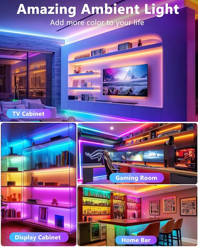 HitLights LED Strip Lights, Small LED Light Strips Dimmable, RGB 5050 Color Changing LED Tape Light with Remote and UL-Listed Adapter for TV Backlight, Bedroom, Cabinet Shelf Display
