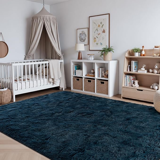 Zentavio Boys Rugs for Bedroom Blue 5x8 Large Carpet Nursery Aesthetic Kids Playroom Navy Area Rugs for Teen Home Decor Fluffy Shag Bedside Floor Living Room Carpet